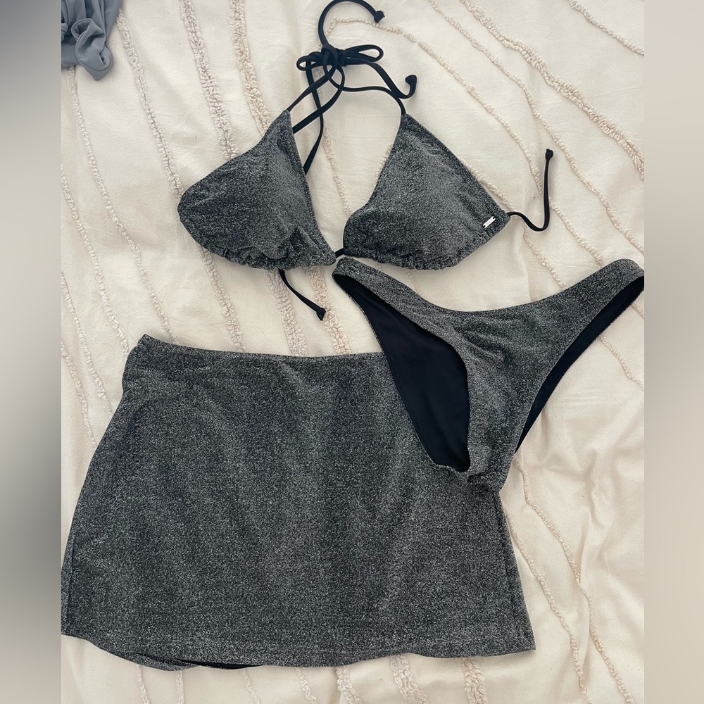 3 Peice Victorias Secret Pink Black Bikini Set with Skirt